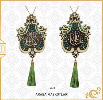 7x9 Cm Maşallah Ve Kelime-i Tevhid Lale Maskot Otosüs 10'Lu Gold-Yeşil