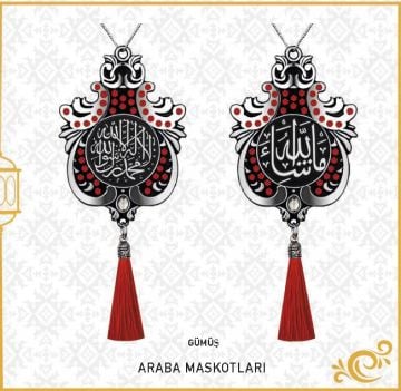 7x9 Cm Maşallah Ve Kelime-i Tevhid Lale Maskot Otosüs 10'Lu Gümüş-Kırmızı