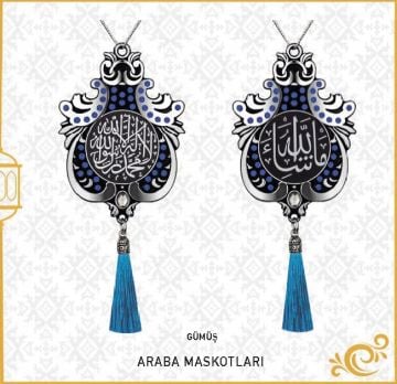 7x9 Cm Maşallah Ve Kelime-i Tevhid Lale Maskot Otosüs 10'Lu Gümüş-Mavi