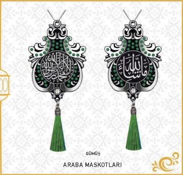 7x9 Cm Maşallah Ve Kelime-i Tevhid Lale Maskot Otosüs 10'Lu Gümüş-Yeşil