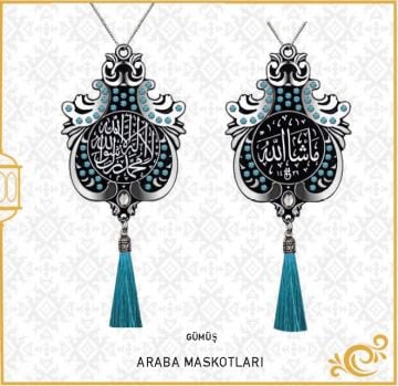 7x9 Cm Maşallah Ve Kelime-i Tevhid Lale Maskot Otosüs 10'Lu Gümüş-Aqua