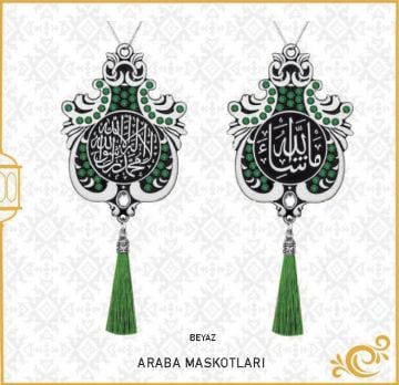 7x9 Cm Maşallah Ve Kelime-i Tevhid Lale Maskot Otosüs 10'Lu Beyaz-Yeşil