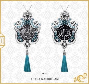 7x9 Cm Maşallah Ve Kelime-i Tevhid Lale Maskot Otosüs 10'Lu Beyaz-Aqua