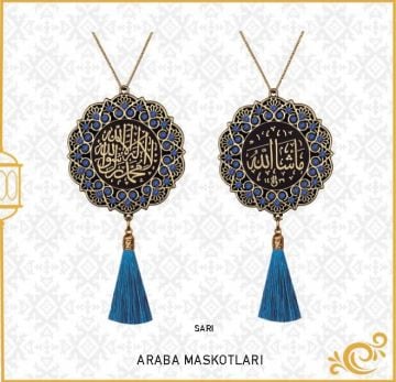 7 Cm Maşallah Ve Kelime-i Tevhid  Papatya Maskot Oto Süs 10'Lu Gold-Mavi