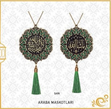 7 Cm Maşallah Ve Kelime-i Tevhid  Papatya Maskot Oto Süs 10'Lu Gold-Yeşil