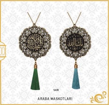 7 Cm Maşallah Ve Kelime-i Tevhid  Papatya Maskot Oto Süs 10'Lu Gold-Kristal