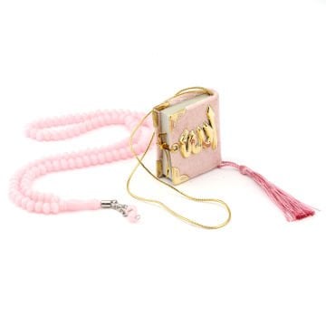 Hediyelik Mini Kuran-ı Kerim Tesbih Seti Pembe