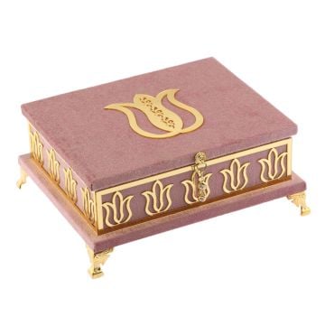 18x21 Cm Mermer Desen Hediyelik Kuran-ı Kerim Tesbih Seti Pembe
