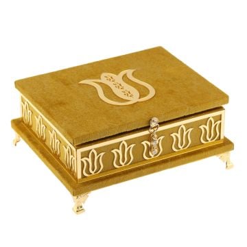 18x21 Cm Mermer Desen Hediyelik Kuran-ı Kerim Tesbih Seti Gold