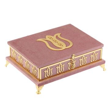 20x25 Cm Mermer Desen Hediyelik Kuran-ı Kerim Tesbih Seti Pembe