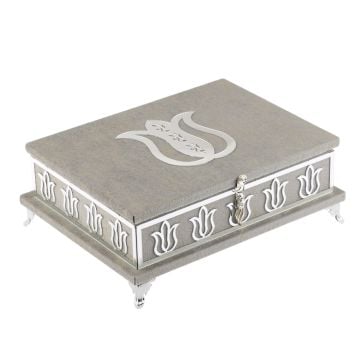 20x25 Cm Mermer Desen Hediyelik Kuran-ı Kerim Tesbih Seti Gri