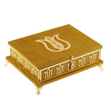 20x25 Cm Mermer Desen Hediyelik Kuran-ı Kerim Tesbih Seti Gold