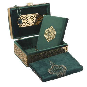 Hediyelik Kuran-ı Kerim Seccade Tesbih Sandık Seti Yeşil