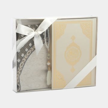 Hediyelik Kuran-ı Kerim Seccade Tesbih Seti Krem