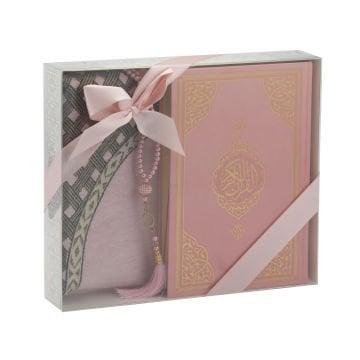Hediyelik Kuran-ı Kerim Seccade Tesbih Seti Pembe