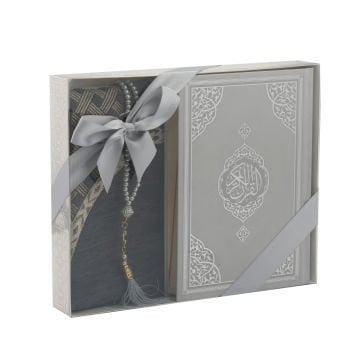 Hediyelik Kuran-ı Kerim Seccade Tesbih Seti Gri