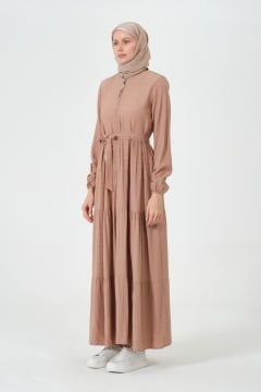 Viskon Kumaş Yıldız Cepli Ferace Krem - 46