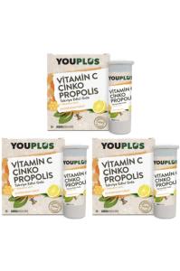 3 Adet Youplus Vitamin C, Çinko, Propolis Efervesan Tablet Takviye Edici Gıda