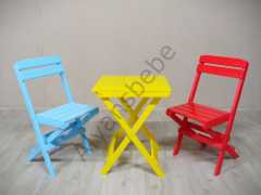 Alyans Ahşap Katlanır Masa-Sandalye Takım (Sarı-Mavi-Kırmızı)