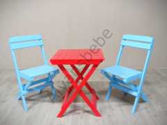 Alyans Ahşap Katlanır Masa-Sandalye Takım (Kırmızı-Mavi)