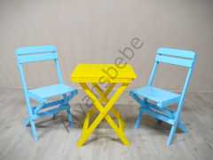 Alyans Ahşap Katlanır Masa-Sandalye Takım (Sarı-Mavi)