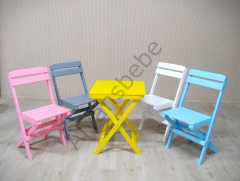 Alyans Ahşap Katlanır Masa-Sandalye Takım (Sarı-Pembe-Gri-Beyaz-Mavi)