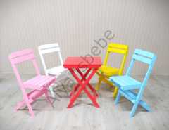 Alyans Ahşap Katlanır Masa-Sandalye Takım (Kırmızı-Pembe-Beyaz-Sarı-Mavi)
