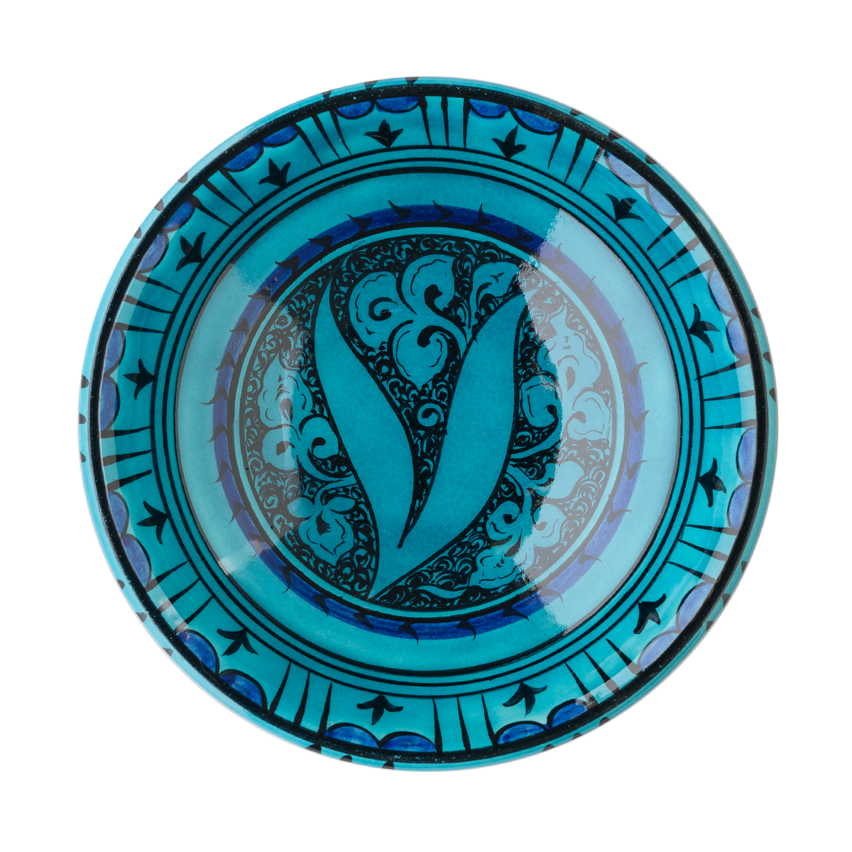 Selçuklu Yaprak Desenli Turkuaz Kase (16cm)