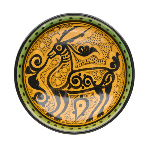 Selçuklu Stilize Geyik Motifli Sarı Kase (16cm)