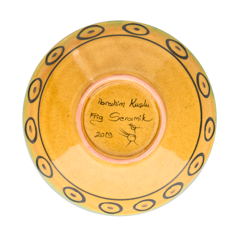 Selçuklu Stilize Geyik Motifli Sarı Kase (16cm)