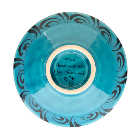 Selçuklu Stilize Kuş Desenli Turkuaz Kase (16cm)