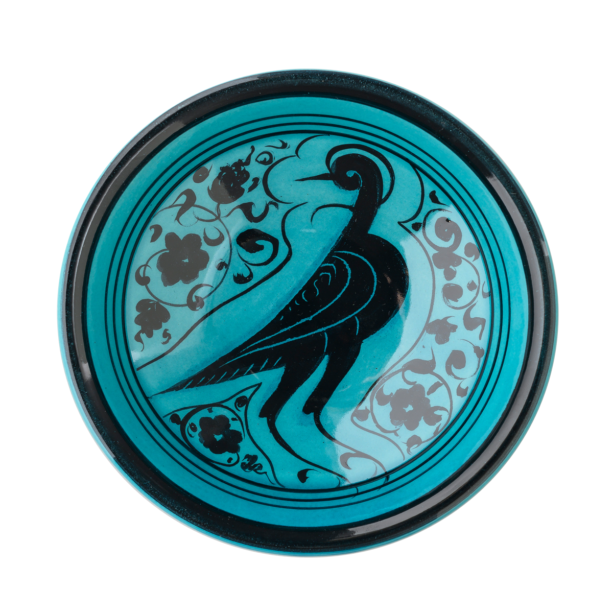 Selçuklu Çiçek Motifli Kuşlu Turkuaz Kase (16cm)