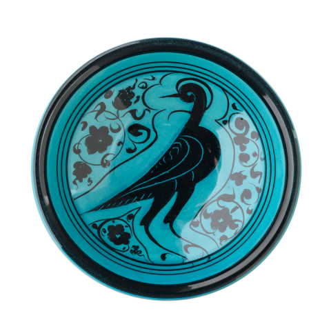 Selçuklu Çiçek Motifli Kuşlu Turkuaz Kase (16cm)