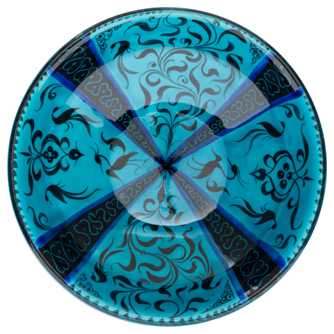 Selçuklu Stilize Kuş ve Yaprak Motifli Turkuaz Kase (22cm)