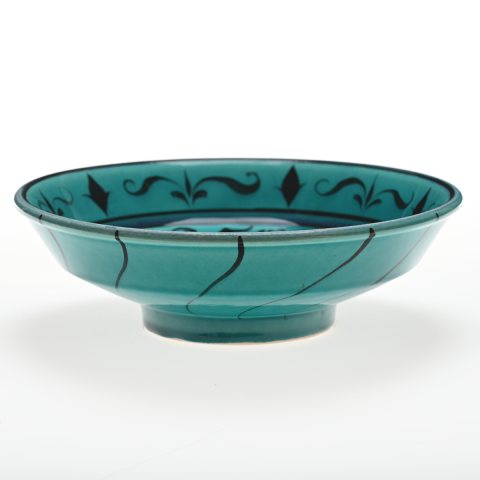 Selçuklu Stilize Yaprak Motifli Turkuaz Kase (22cm)