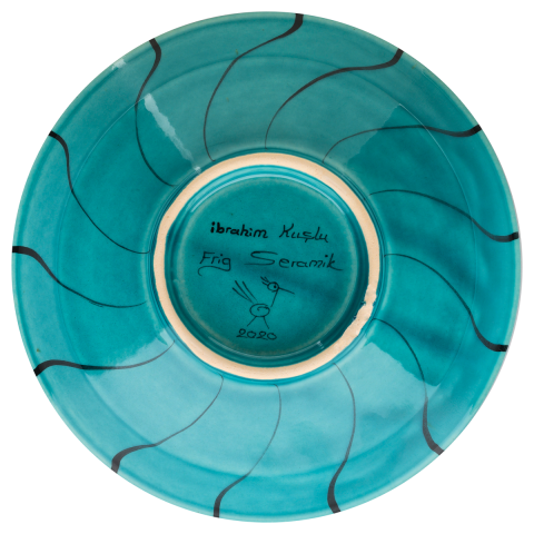 Selçuklu Stilize Yaprak Motifli Turkuaz Kase (22cm)