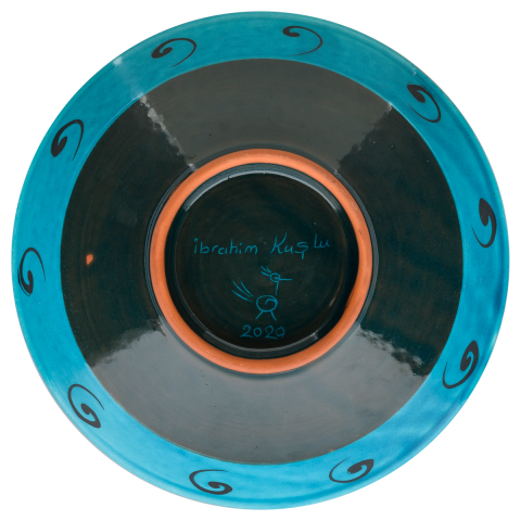 Selçuklu Stilize Çiçek ve Yaprak Motifli Turkuaz Kase (22cm)