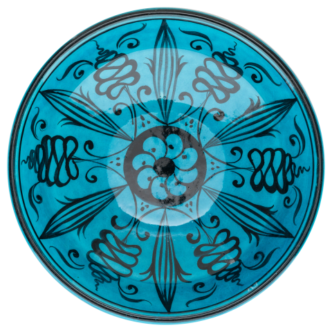 Selçuklu Stilize Çiçek ve Yaprak Motifli Turkuaz Kase (22cm)