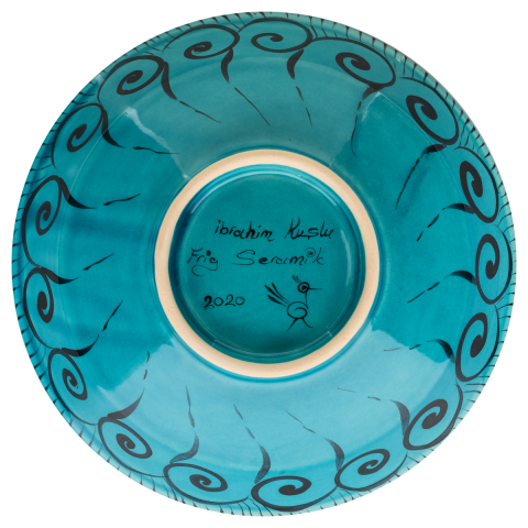 Selçuklu Stilize Yaprak Motifli Turkuaz Kase (22cm)