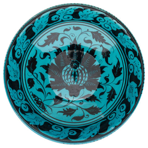 Selçuklu Stilize Yaprak Motifli Turkuaz Kase (22cm)