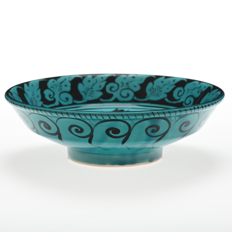 Selçuklu Stilize Yaprak Motifli Turkuaz Kase (22cm)