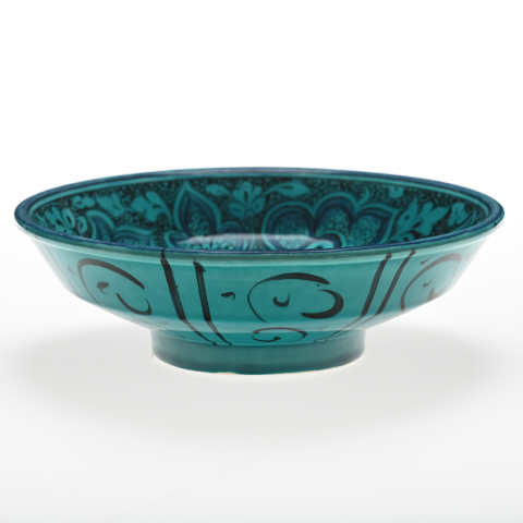 Selçuklu Stilize Bitkisel Motifli Turkuaz Kase (22cm)