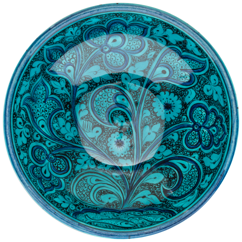 Selçuklu Stilize Bitkisel Motifli Turkuaz Kase (22cm)