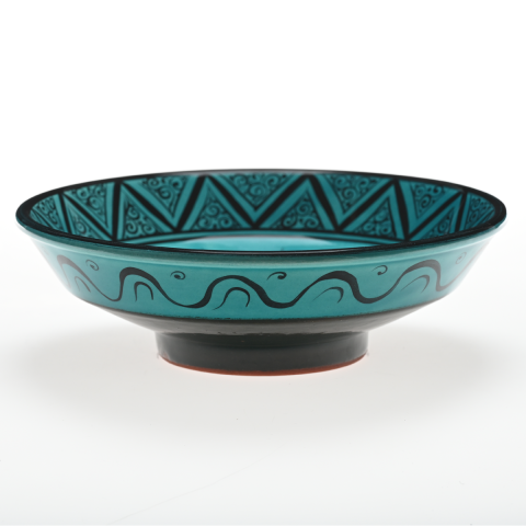 Selçuklu Çizgisel Motifli Balıklı Turkuaz Kase (22cm)