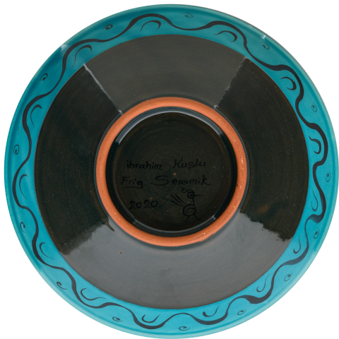 Selçuklu Çizgisel Motifli Balıklı Turkuaz Kase (22cm)