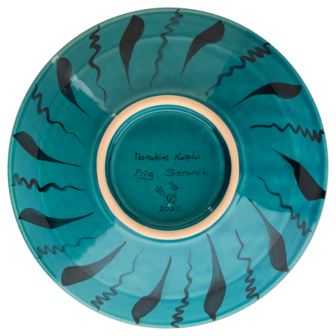 Selçuklu Bitkisel Zeminli Atmaca Kuş Desenli Kase (22)cm