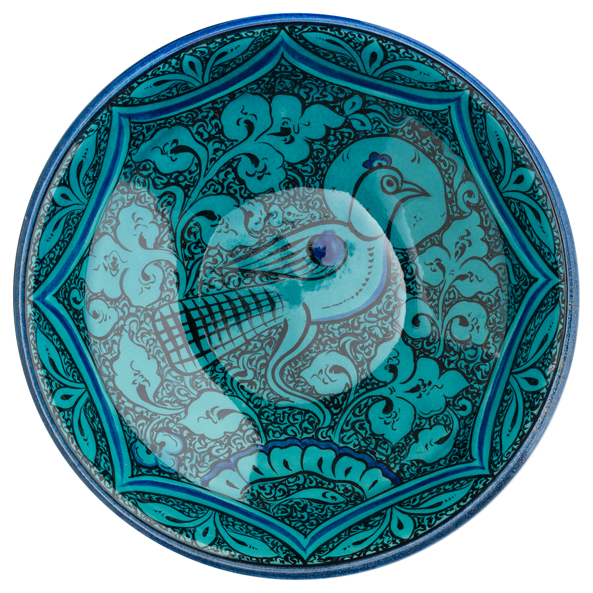 Selçuklu Bitkisel Zeminli Atmaca Kuş Desenli Kase (22)cm