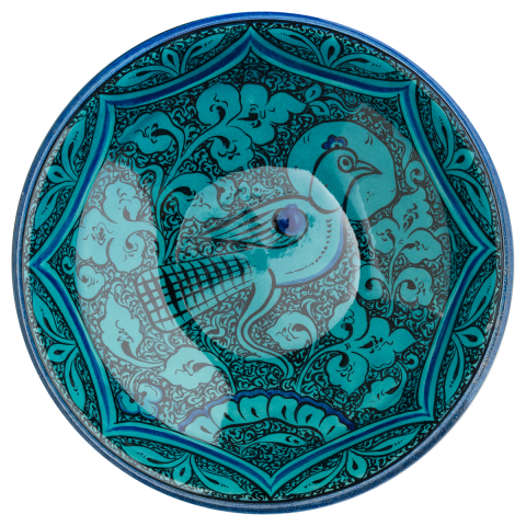 Selçuklu Bitkisel Zeminli Atmaca Kuş Desenli Kase (22)cm