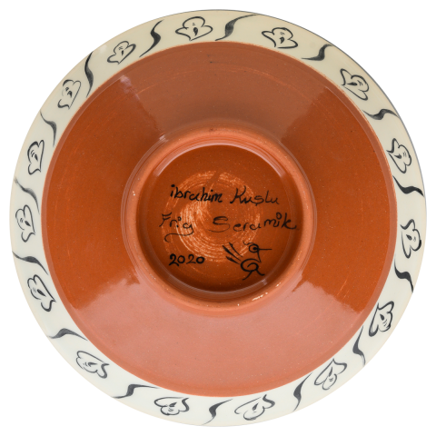 Selçuklu Bitkisel Zeminli Balıkçıl Kuş Desenli Kase (22)cm