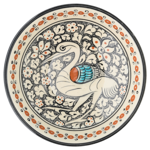 Selçuklu Bitkisel Zeminli Balıkçıl Kuş Desenli Kase (22)cm